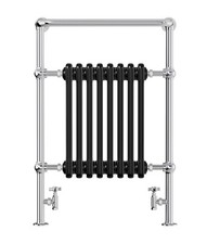 Victorian Style Heated Towel Rail, 8-Section Floor Radiator, Black & Chrome