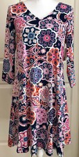NWT New Directions size S navy pink white orange 3/4 sleeve A-line dress