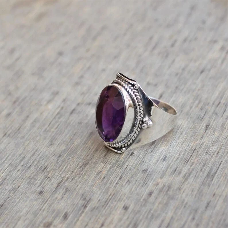 Purple Amethyst Gemstone 925 Sterling Silver Ring Handmade Jewelry Ring - Image 2 of 4