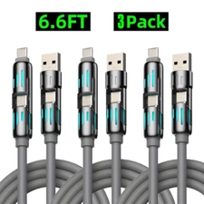 3Pcs 4 in 1 Charging Cable 240W Max w/Multiple Connectors for Universal Devices
