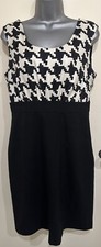 Hobbs black & ivory houndstooth silk & wool knee length pencil dress Size 12