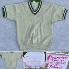 Vintage Towncraft Penneys Creslan Acrylic Short Sleeve V Neck Sweatshirt L 14 16