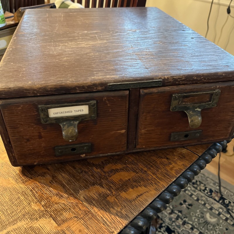 VINTAGE INDUSTRIAL Card Catalog 2 DRAWER Oak FILE CABINET/15 1/2 x 12 3/4 x 4.25