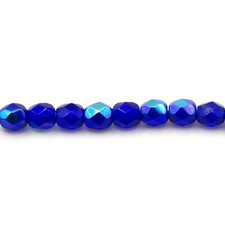 Cobalt Blue AB - 50 4mm Round Faceted Fire Polish Czech Glass Beads