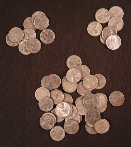 Roll of 50 - 1943 P+D+S Lincoln Wheat Steel Cents-Really Nice Mix Lot of VF-AU+