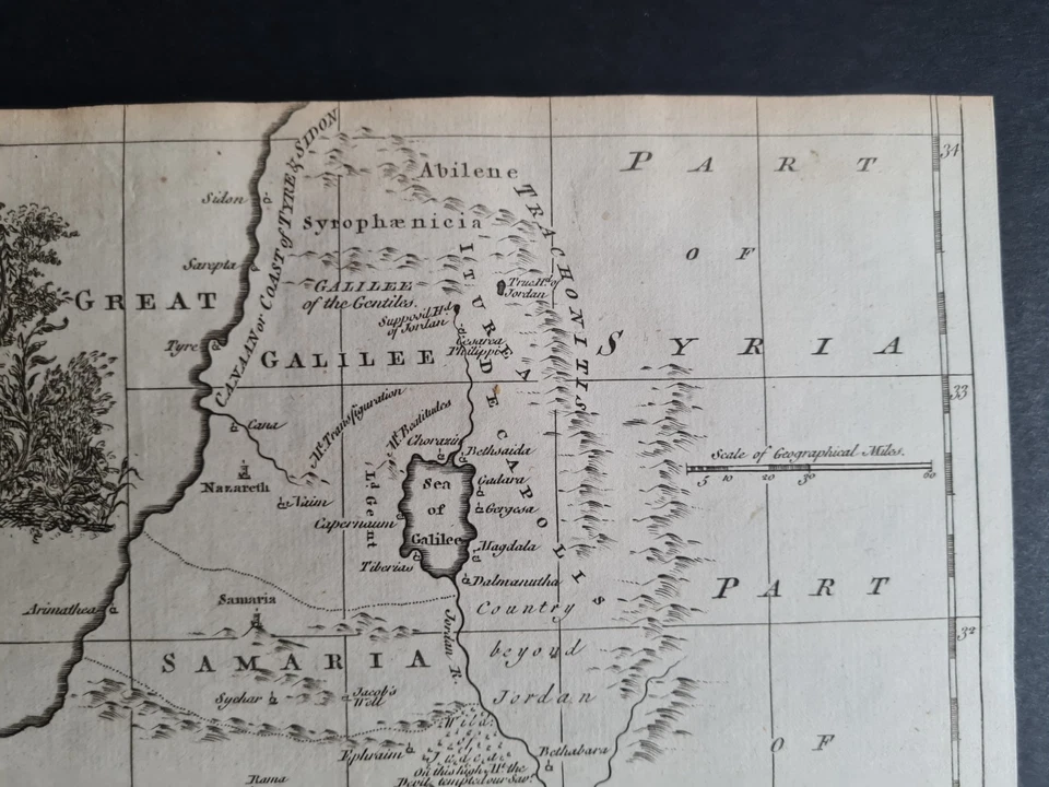 Antique 1765 Biblical Map - Travels of Jesus - Judea - Galilee - Israel -Samaria - Image 4 of 4