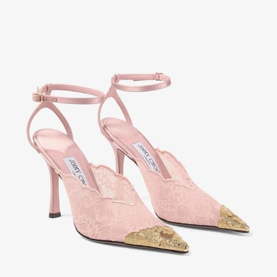 Jimmy Choo Faiz 100 Lace Pumps | Rose/Baby Pink | - Made in Italy - New With Box