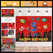 5th Birthday Banner - Large Red Spider Web Backdrop 71x43 Inch for Kids Party