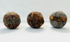 "Set of 3" Pheasant Feather Round Ball Ornaments - Unique - Pre-owned