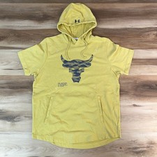 Under Armour Project Rock Hoodie Large Short Sleeve Terry Yellow Bull Logo