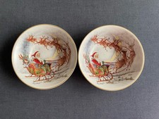 2 X Pottery Barn Christmas Dessert Bowls Vintage Santa Sleigh Reindeer Moon New