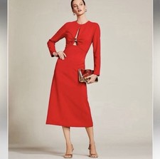 Antonio Melani Red Crew Neck Long Sleeve Jersey Stretch Sheath Midi Dress 10