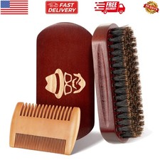 Beard Brush, 100 Boar Bristle Natural Black Walnut Wood Beard Comb Hair Must...