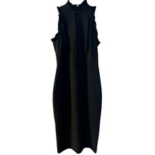 Shoshanna Keyhole Ruffle Sleeve Little Black Midi Dress 0 XS USA Anthropologie