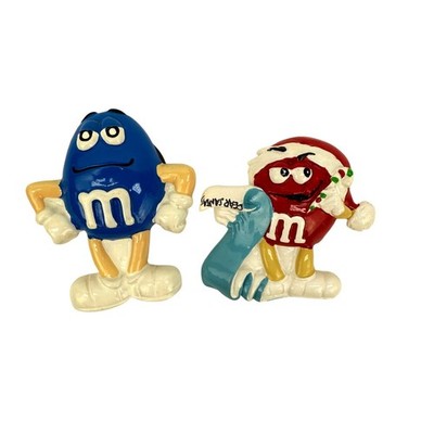 M&Ms Blue & Red Character Vintage Holiday Resin Refrigerator Magnets