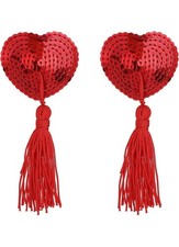 Premium Reusable Glitter Heart Tassel Nipple Cover Breast Pasties Red