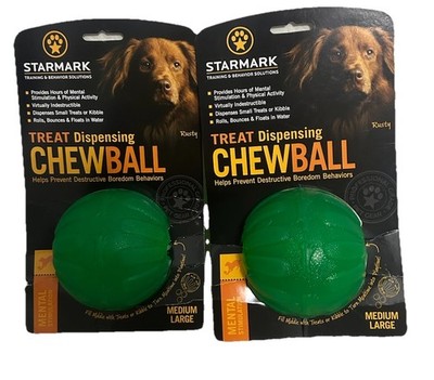 TWO StarMark Everlasting Medium Large Treat Dispensing Chew Balls Rubber Dog Toy