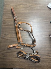 Schutz Bros Western Halter Brown Leather Silver Detail Chain Lead Medium M