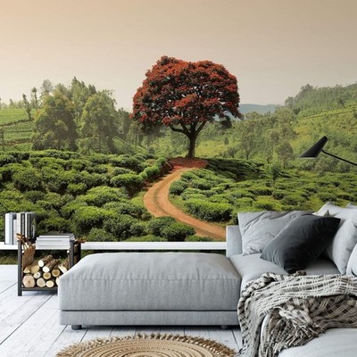 Schlafzimmer Fototapete 384x260cm Rot Baum Hügel Sri Lanka Natur Wanddeko