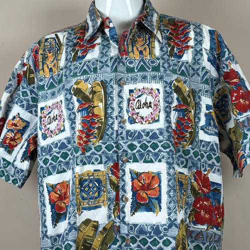 Vtg Kahala Hawaiian Mens Shirt XXL Mai Kai Aloha Leis Hibiscus Tapa Print
