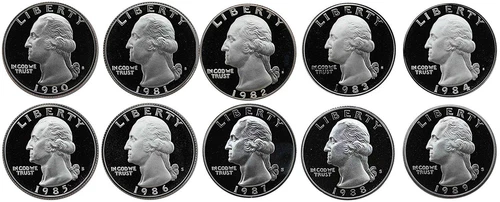 1980 S - 1989 Washington Quarters Gem Proof Run 10 Coins US Mint Decade Lot Comp