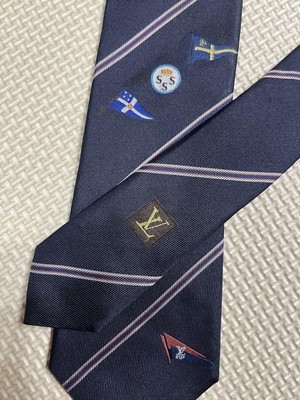 LOUIS VUITTON Logo Gestreift National Flag Krawatte Herren Marineblau Sehr Gute