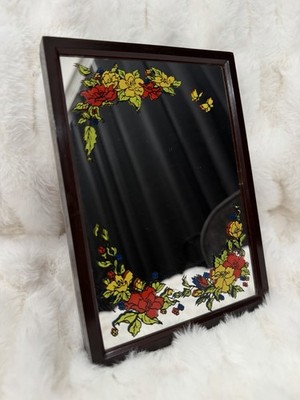 Yap's Musical Mirror Floral Butterfly Brown Plastic Frame Retro Free Standing
