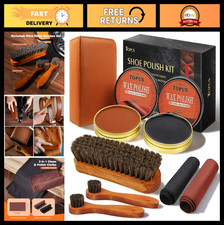 Shoe Polish Kit - 8 Pieces, Brown Wax, Horsehair Brushes  Shine Cloths Set