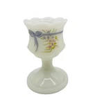 FENTON Signed Satin Milk Glass Votive Hand Painted Floral Bow Candle Holder