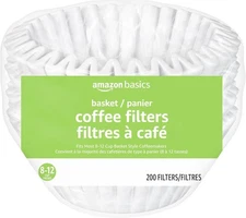 Amazon Basics Basket Coffee Filters for 8-12 Cup Makers, White, 200... 