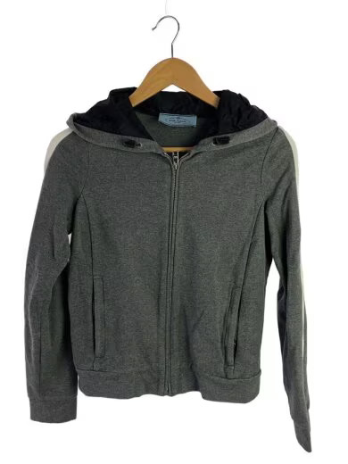PRADA Sideline Tight Fit Zip-Up Hoodie/ Size L/ Cotton/ Gray/ Solid Color/ R142