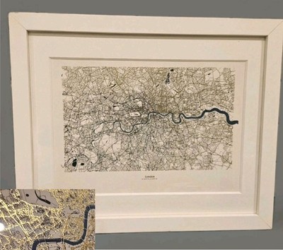 Original London Koordinaten Karte Stadt Kunst handgezeichnet kein Druck Blattgold gerahmt 