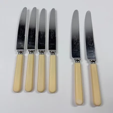 6 Stainless Cooper Bros & Sons England Butter Knives (2-Sizes) Yellow Handles