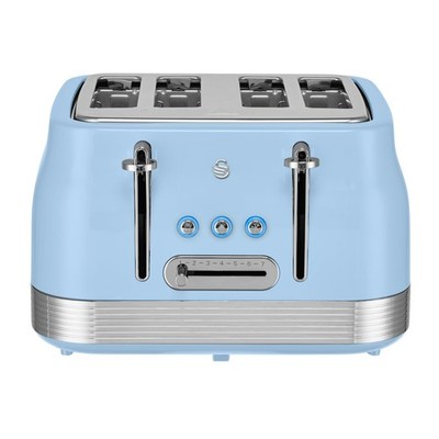 Swan Retro 4-Scheiben-Toaster blau 7 Bräunungsstufen Auftauen Aufwärmen Abbrechen 1860 W