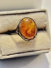 Vintage Sterling Silver 925 Oval Baltic Amber Ring Size 6