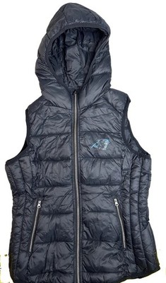 Womens NFL Carolina Panther Hoodie Puffer Vest Sz Medium Packable Black