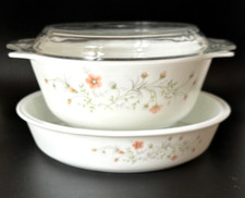 PYREX CORNING WARE Emily Spring Garden KASSEROLLE DECKEL + TORTENSCHÜSSEL Corningware