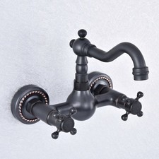 Oil Rubbed Bronze Wall Mount Bathroom Sink Faucet Dual Handle Basin Mixer Tap