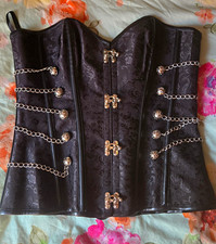 Charmian Black XL Overbust Corset Lace-Up Jacquard Damask Chain High Support