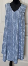 The Pioneer Woman Dress Size 16/18 Blue White Sleeveless A-Line Midi Lagenlook 