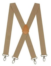 Men s Heavy Duty Belt Loops X Back 1.4 Inch Suspenders with 4 Snap Hooks Khaki