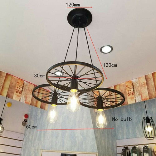 Vintage Salon Lampa Lampa wisząca Światło 3 koła Lampa sufitowa Loft Czarna E27 - Zdjęcie 1 z 11