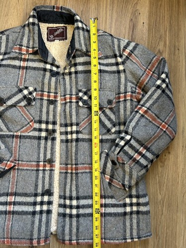 Vintage Carrog Wool Flannel Button Up Coat Jacket Fleece Lined Plaid Med 70s - Picture 3 of 12
