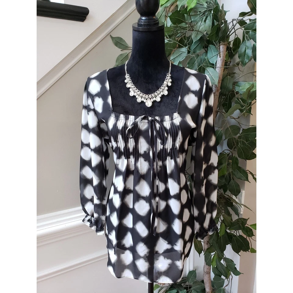 Sunny Leigh блузка верхний женщин большой черный белый галстук краситель пинтак деталь галстук спереди - Изображение 2 из 4