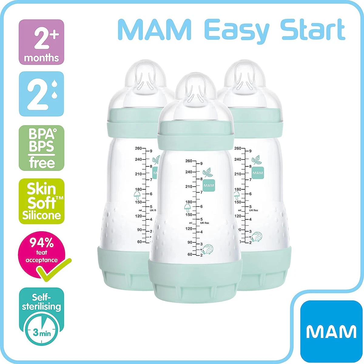 MAM Easy Start Self Sterilising Anti Colic Baby Bottle Pack of 3