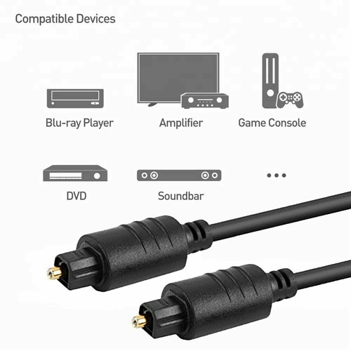 2 PACK TOSLink Optical Digital Audio Cable SPDIF Dolby Compatible 12FT, Black - Picture 4 of 4