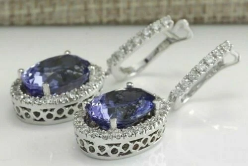 5.5 Ct Oval Simulated Diamond Blue Tanzanite Dangle Earrings 925 Sterling Silver - Image 4 of 4