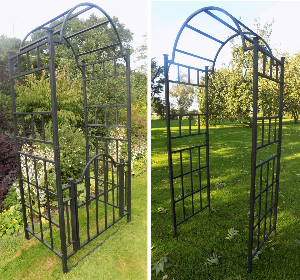 Extra Heavy Duty Black Metal Garden Arch Arches with Gates Plant Supports
