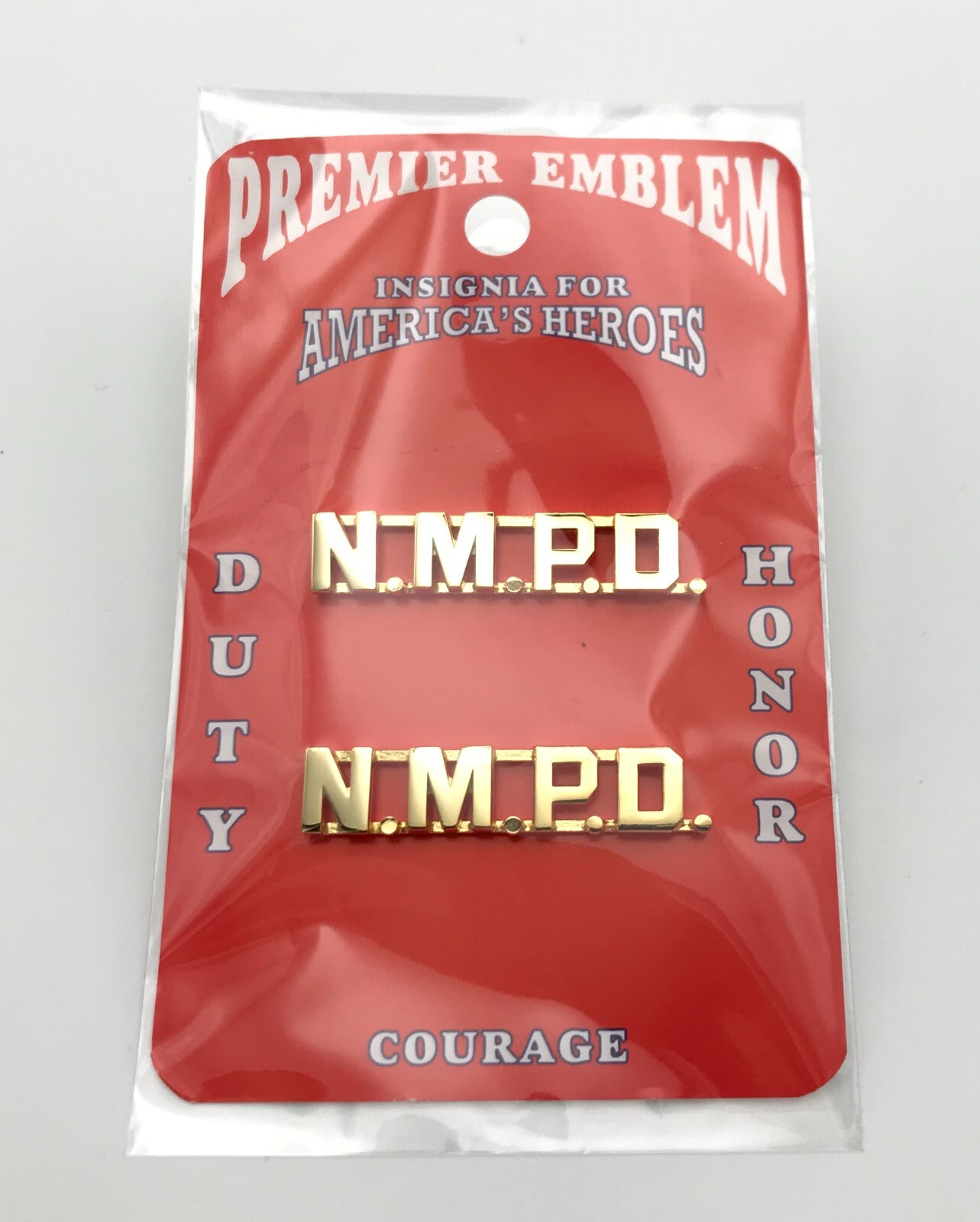*PREMIER EMBLEM INSIGNIA* Gold Color Set of Collar Brass ( N.M.P.D. )