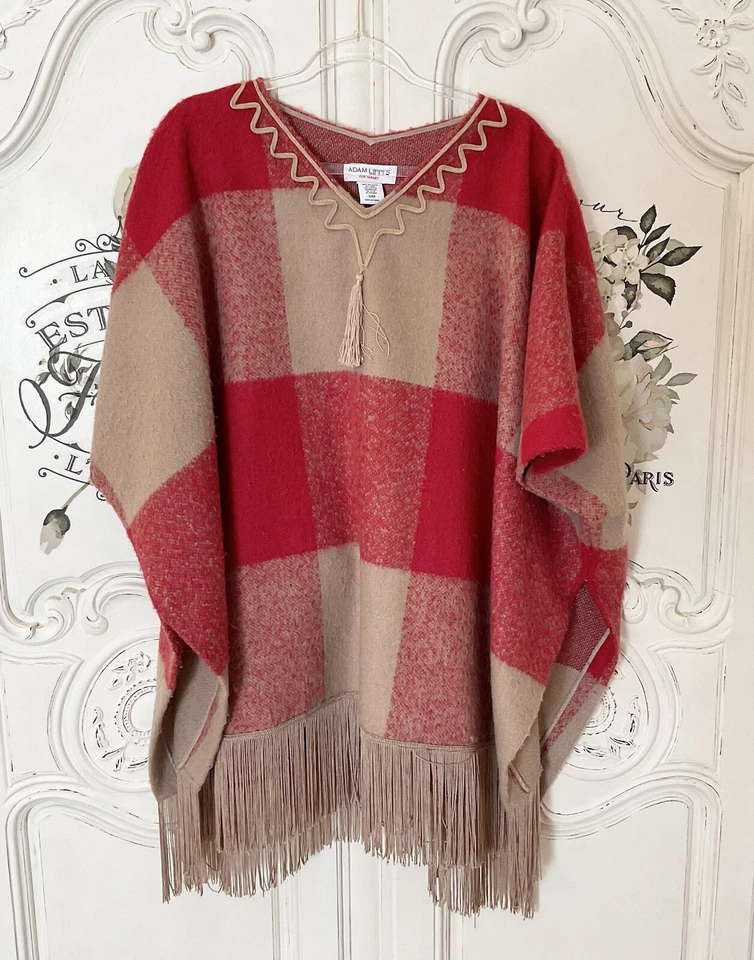 Adam Lippes For Target Shawl Women's S/M Red Fringe Poncho Jacket Cape - Image 2 of 4